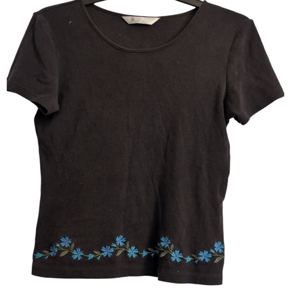 BHS floral embroided black t shirt size s
